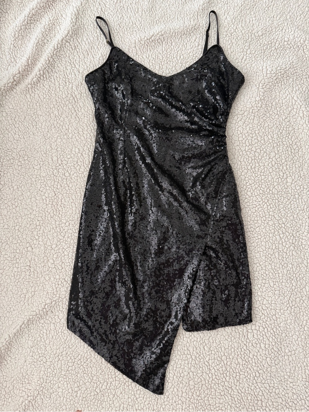 Lulu's Black Sequin Asymmetrical Slip Mini Dress
